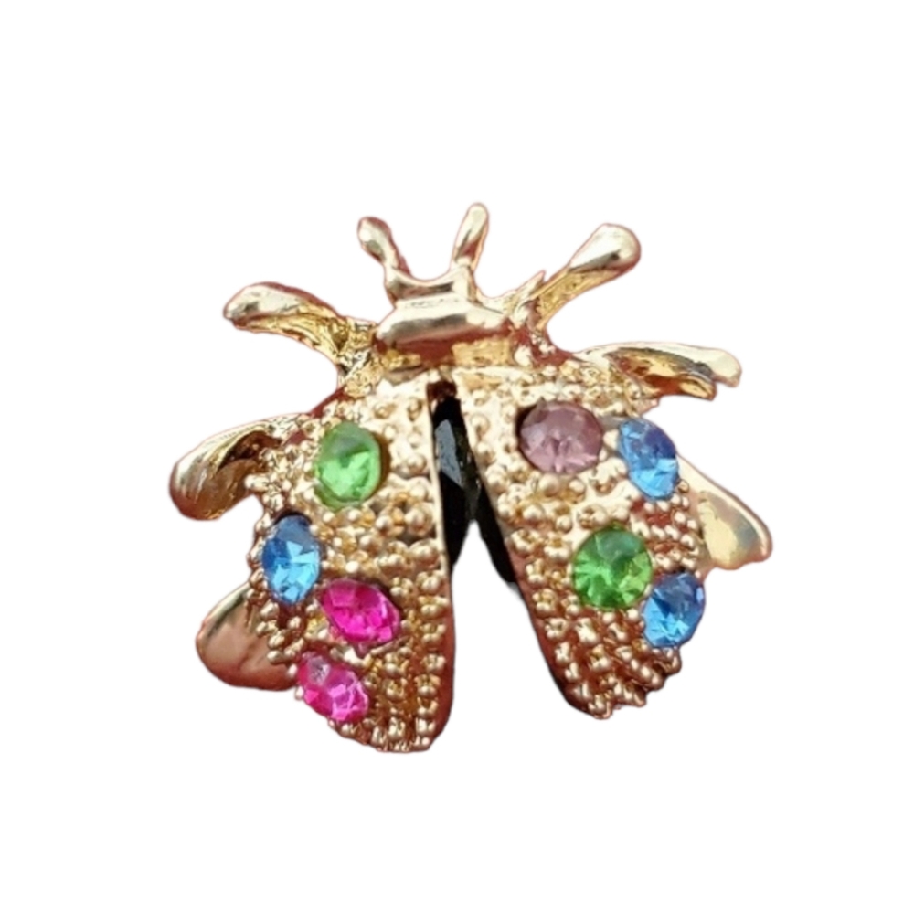 Multicolored dainty crystal ladybug brootch - Picture 1 of 4